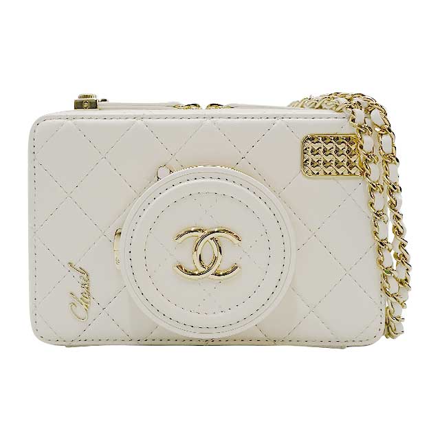 CHANEL Shoulder bag COCO mark matelasse camera bag chain with mirror Blanc (White) Lambskin Champagne Gold HW AS4817[BRAND NEW][Authentic]