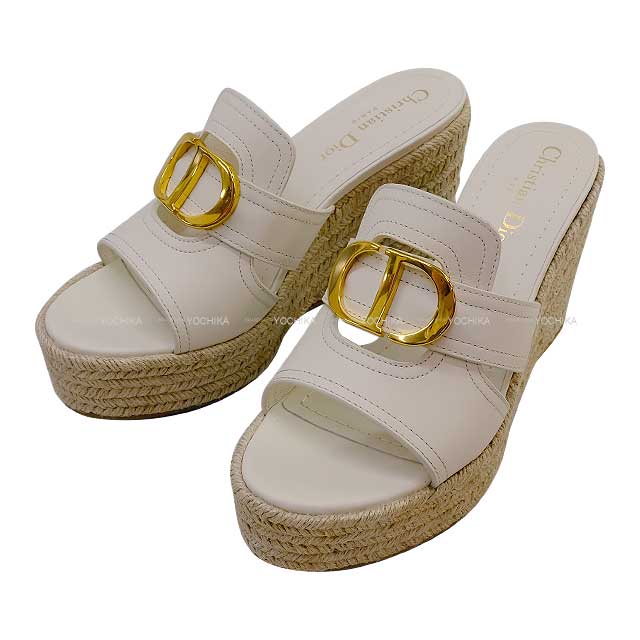 Dior sandals 30 Montaigne wedge slide #37 Blanc (White) Calf[EXCELLENT][Authentic]