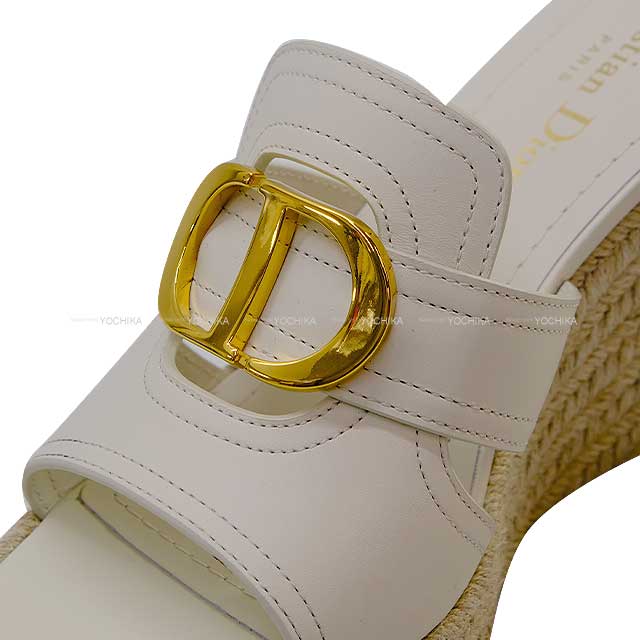 Dior sandals 30 Montaigne wedge slide #37 Blanc (White) Calf[EXCELLENT][Authentic]