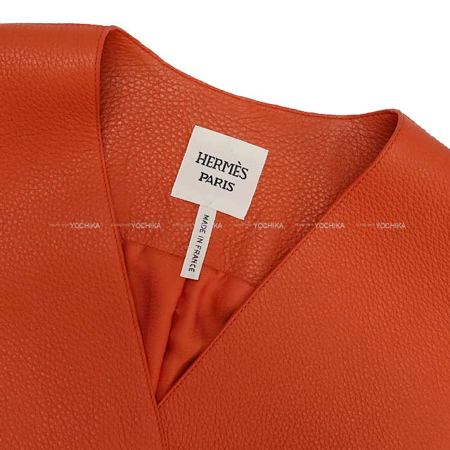 2024 SS NEW HERMES Vests Ladies Long Gilet Leather Sellier Button Capucine washed deerskin 40 Silver HW[BRAND NEW][Authentic]