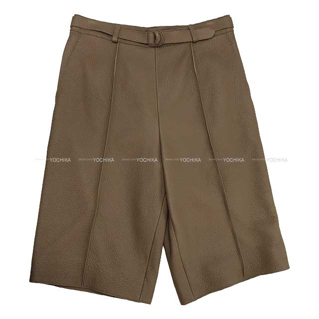 HERMES Short pants Ladies Leather Bermuda Etoupe washed deerskin 38[EXCELLENT][Authentic]