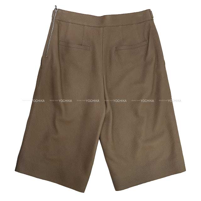 HERMES Short pants Ladies Leather Bermuda Etoupe washed deerskin 38[EXCELLENT][Authentic]