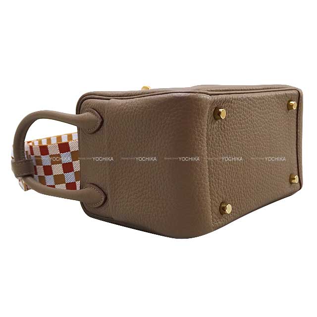 HERMES Shoulder bag Lindy 20 mini Maxi Quadrille Etoupe/Chai/Blue brume Epsom Souple Gold HW Stamp W[BRAND NEW][Authentic]