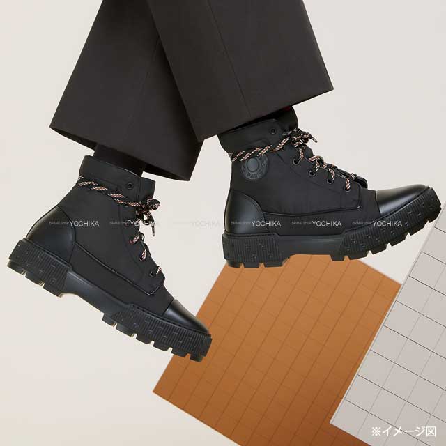 [Pre-loved] HERMES boots Mens Ankle Fresh #41 Noir (Black) Parachute Fabric/Calfskin/Rubber #41[LIKE NEW][Authentic]