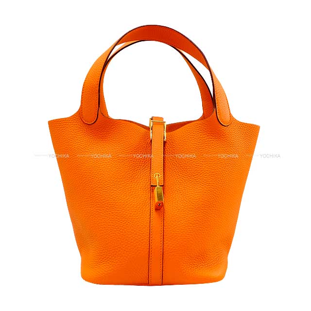 HERMES Handbag Picotin Lock 22 MM Orange Taurillon Clemence Gold HW Stamp U[EXCELLENT][Authentic]