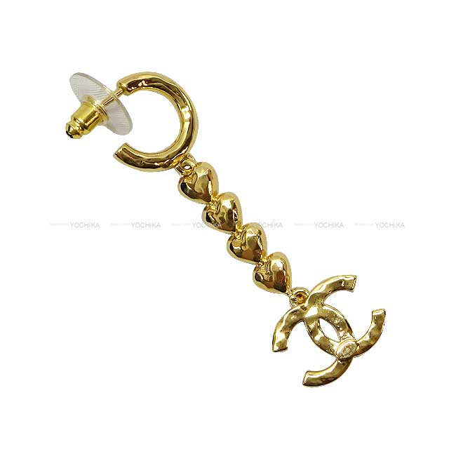 CHANEL pierced earring Rhinestone Coco Mark Heart Dangling ABA267 Gold HW[EXCELLENT][Authentic]