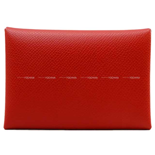 HERMES card holder Calvi Duo Rouge Venitien Veau Epsom Silver HW Stamp W[BRAND NEW][Authentic]