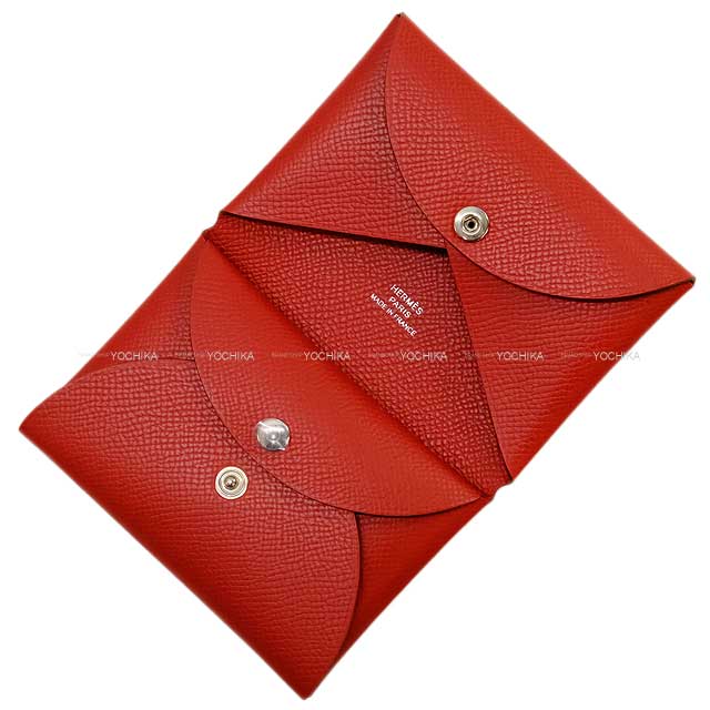 HERMES card holder Calvi Duo Rouge Venitien Veau Epsom Silver HW Stamp W[BRAND NEW][Authentic]