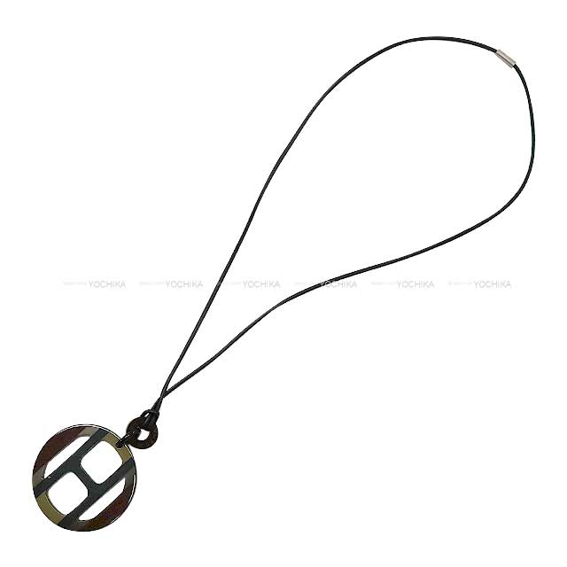 [Pre-loved] HERMES necklace H Equipe pendant loden Buffalo Horn Silver HW[LIKE NEW][Authentic]