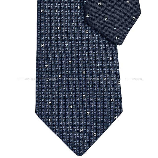 HERMES tie H Logo ARCADE H Black(Noir)/Blue Glaze/White(Blanc) Silk100%[BRAND NEW][Authentic]