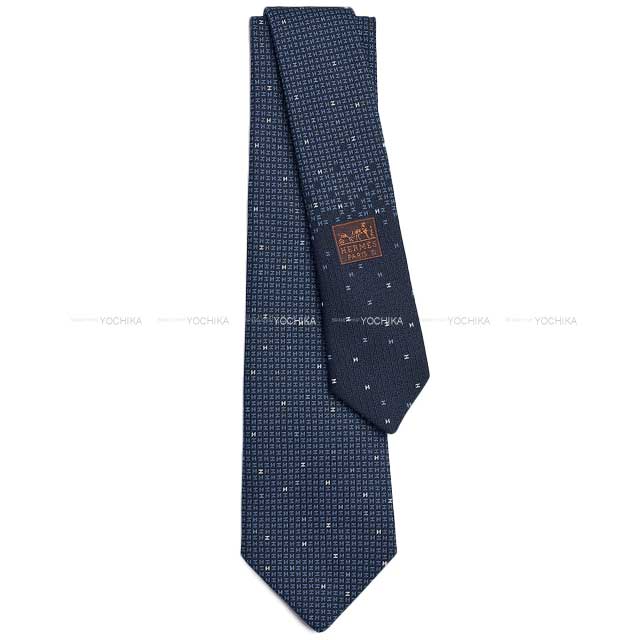 HERMES tie H Logo ARCADE H Black(Noir)/Blue Glaze/White(Blanc) Silk100%[BRAND NEW][Authentic]