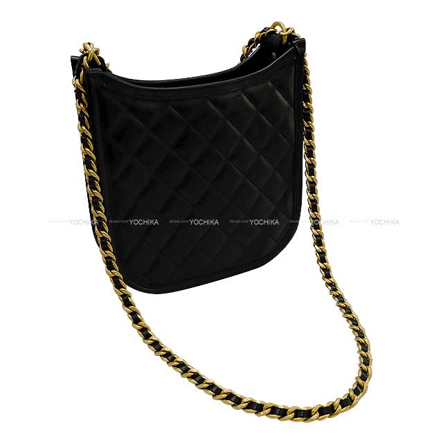 [Pre-loved] 2024 SS CHANEL Shoulder bag MATTRASSETTE COCO mark with pocket hobo chain Noir (Black) Lambskin Mat Gold HW AS4532[LIKE NEW][Authentic]