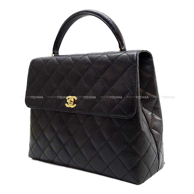 [Pre-loved] CHANEL Handbag Matelasse Kelly Coco Mark Top Handle  Noir (Black) Graind Calf(Caviarskin) Gold HW A12397[LIKE NEW][Authentic]