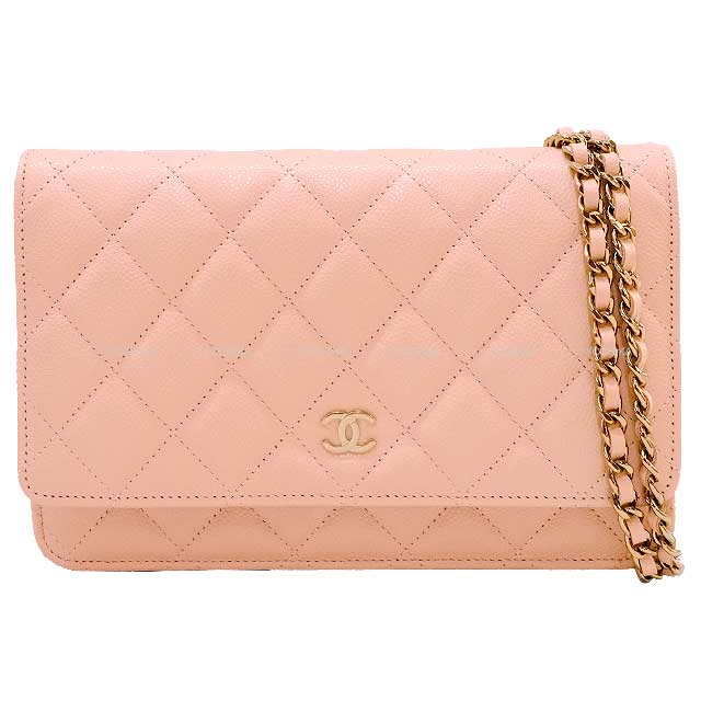 CHANEL Chain wallet Matelasse Coco Mark baby pink Graind Calf(Caviarskin) Champagne Gold HW AP0250[BRAND NEW][Authentic]