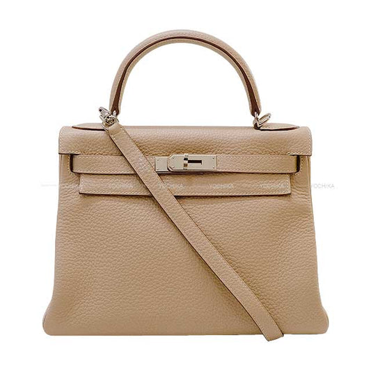 [Pre-loved] HERMES Shoulder bag Kelly28 Retourne Argile Epsom Souple Silver HW Stamp □R[LIKE NEW][Authentic]