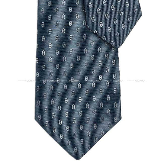 HERMES tie Maillons Degrades Blue Gri/Gris Silk100% 339379108[EXCELLENT][Authentic]