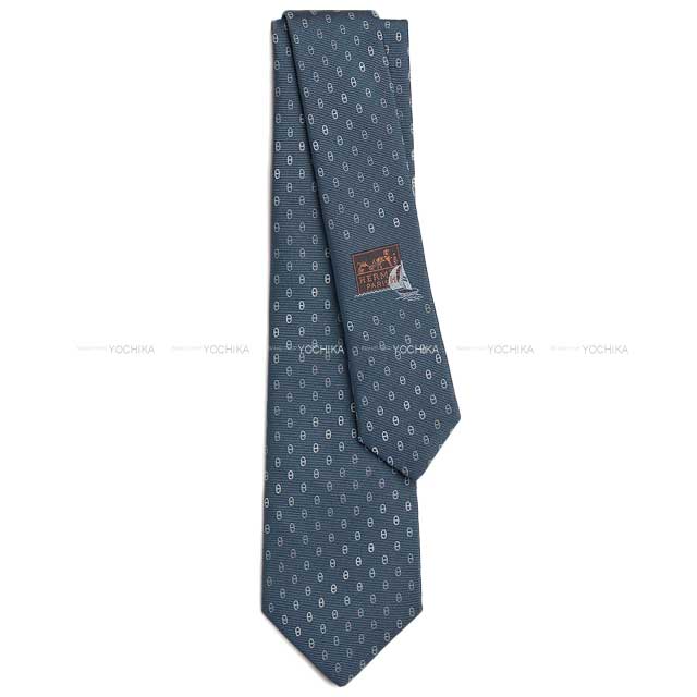 HERMES tie Maillons Degrades Blue Gri/Gris Silk100% 339379108[EXCELLENT][Authentic]