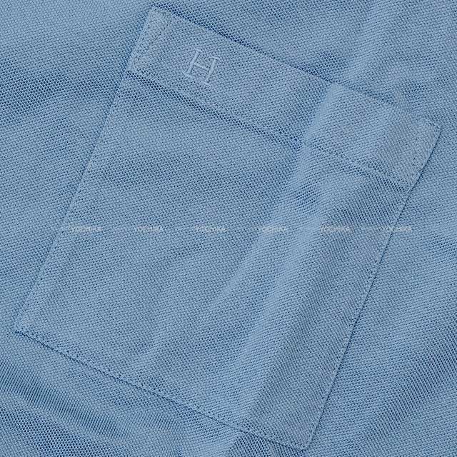 HERMES Short sleeve t shirt Men's H Logo Saddle stich Pocket #M Blue gris Cotton100% L[EXCELLENT][Authentic]