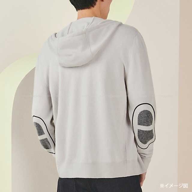 2023 SS HERMES Hooded sweatshirt Men's Foodie Zipped Hooded Sweater Millon Chaine D'ancre tourbe (Grey) Cashmere100% Lambskin M Silver HW[EXCELLENT][Authentic]