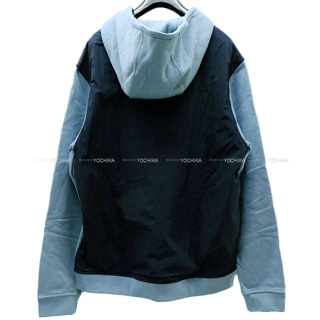 HERMES Hooded sweatshirt Mens Hoodie Zip Up Capsule Sports Yoke Pattern Blue Gris/Navy Cotton/Polyurethane/Nylon M Silver HW[EXCELLENT][Authentic]