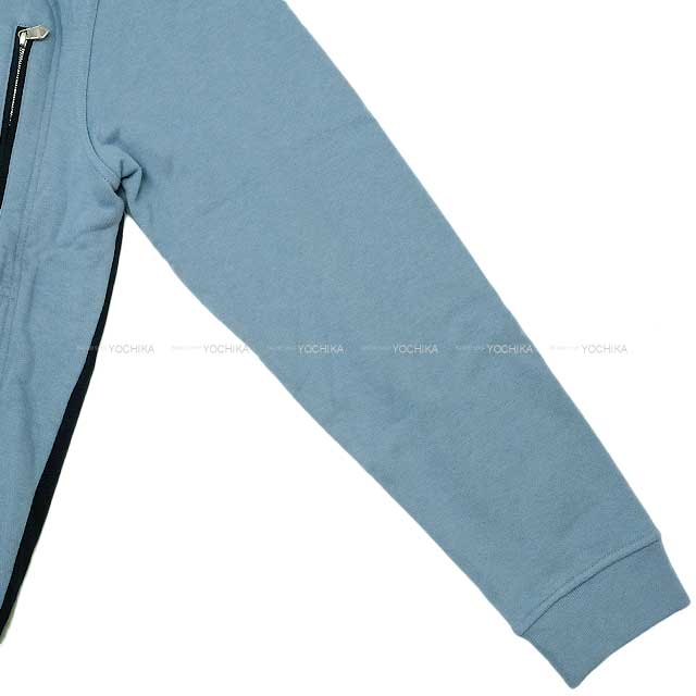 HERMES Hooded sweatshirt Mens Hoodie Zip Up Capsule Sports Yoke Pattern Blue Gris/Navy Cotton/Polyurethane/Nylon M Silver HW[EXCELLENT][Authentic]