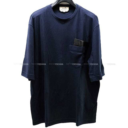 HERMES Short sleeve t shirt Mens Shadow Pocket Navy/Noir (Black) Cotton 85%/Cashmere 15% M[EXCELLENT][Authentic]