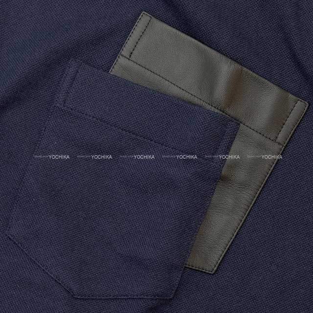 HERMES Short sleeve t shirt Mens Shadow Pocket Navy/Noir (Black) Cotton 85%/Cashmere 15% M[EXCELLENT][Authentic]