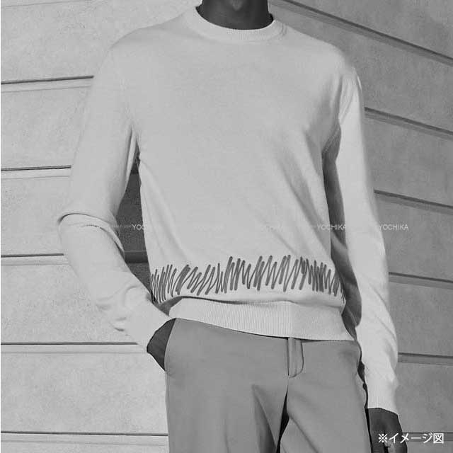 2024 SS NEW HERMES Knit Mens Lingsleeve Embroidery Oscillations Cuir Blue/Grey Cashmere100%[EXCELLENT][Authentic]