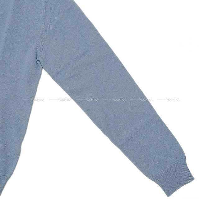2024 SS NEW HERMES Knit Mens Lingsleeve Embroidery Oscillations Cuir Blue/Grey Cashmere100%[EXCELLENT][Authentic]