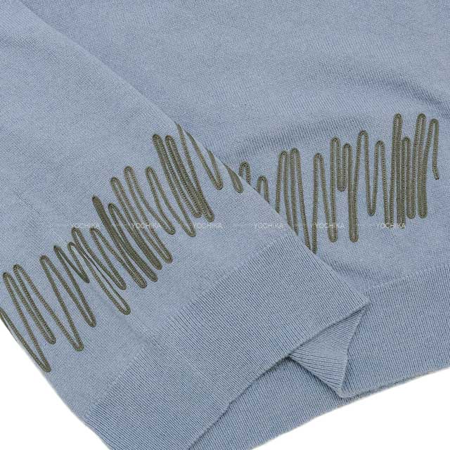 2024 SS NEW HERMES Knit Mens Lingsleeve Embroidery Oscillations Cuir Blue/Grey Cashmere100%[EXCELLENT][Authentic]