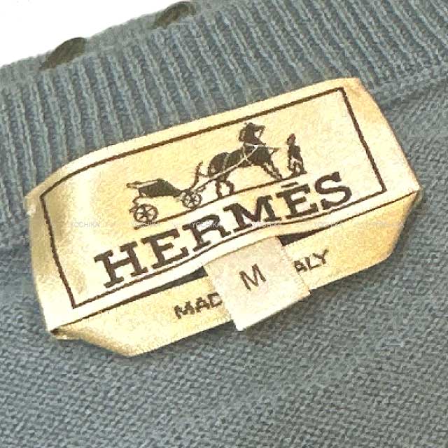 2024 SS NEW HERMES Knit Mens Lingsleeve Embroidery Oscillations Cuir Blue/Grey Cashmere100%[EXCELLENT][Authentic]