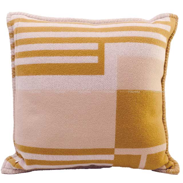 HERMES Interior Cushion ITHAQUE Camel/Beige Merino Wool 90%/Cashmere 10%[EXCELLENT][Authentic]