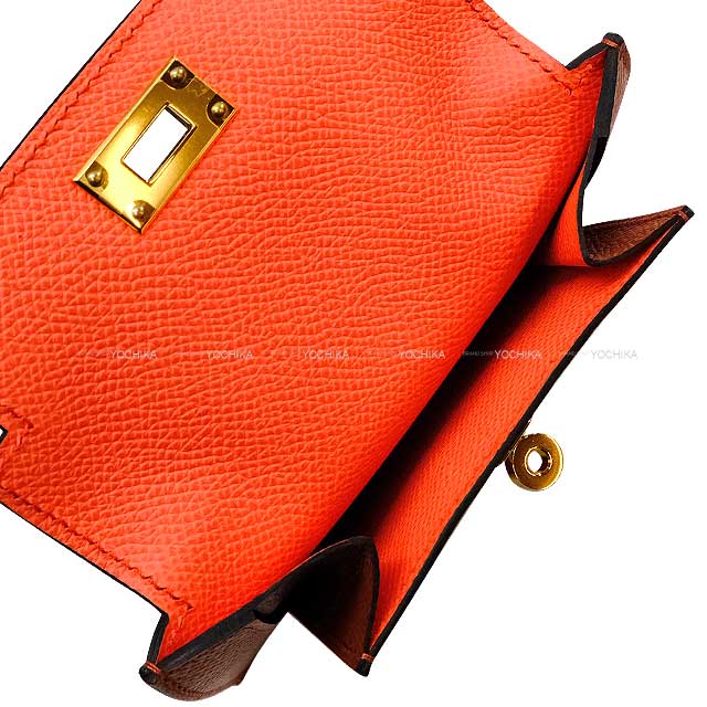 HERMES change purse Kelly Pocket Compact Tricolor Rouge Venitien/Rouge Sellier/Rose Texese Veau Epsom Gold HW Stamp U[EXCELLENT][Authentic]