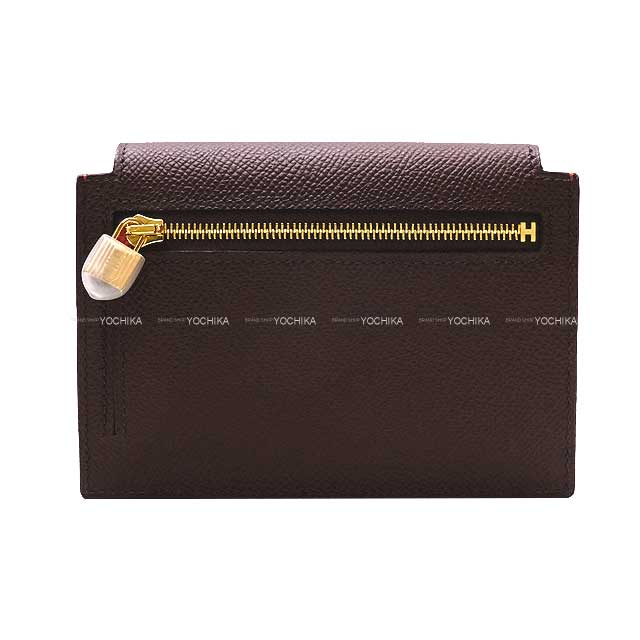 HERMES change purse Kelly Pocket Compact Tricolor Rouge Venitien/Rouge Sellier/Rose Texese Veau Epsom Gold HW Stamp U[EXCELLENT][Authentic]