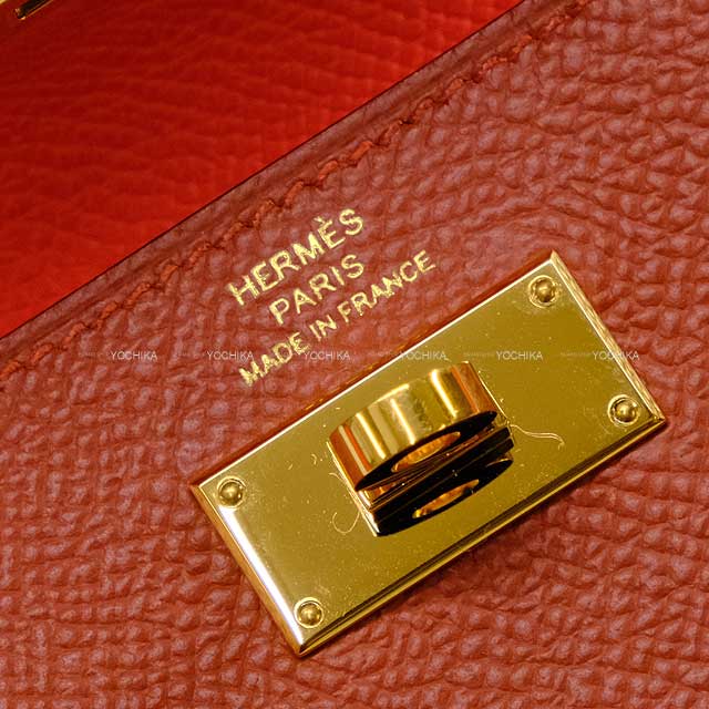 HERMES change purse Kelly Pocket Compact Tricolor Rouge Venitien/Rouge Sellier/Rose Texese Veau Epsom Gold HW Stamp U[EXCELLENT][Authentic]