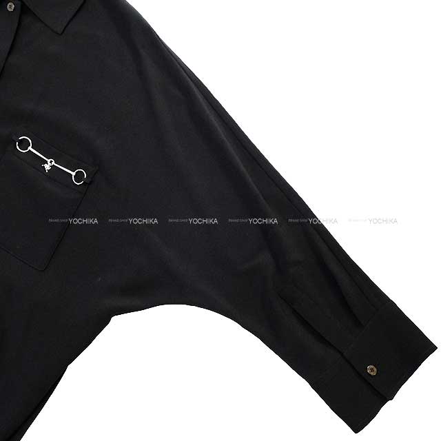 2022 HERMES One‐piece dress Shirt Horsebit pocket belt Noir (Black) 36 Silver HW[EXCELLENT][Authentic]