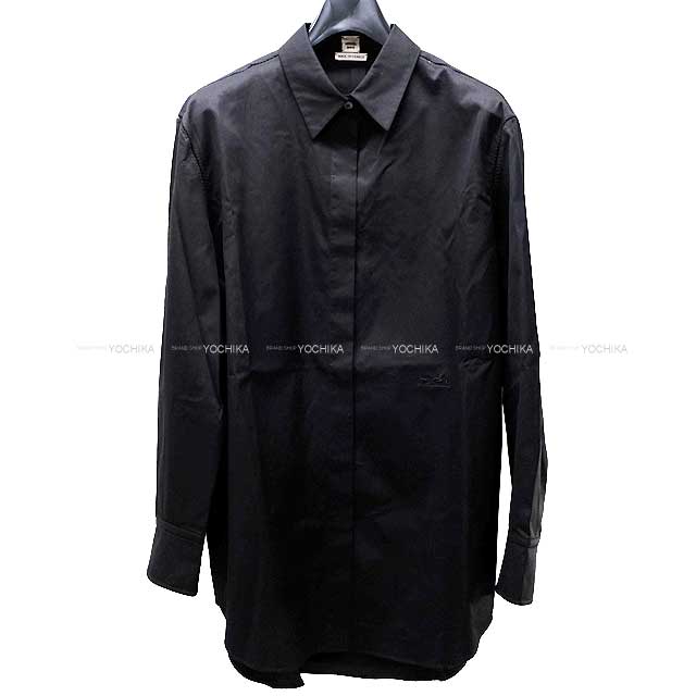 HERMES Long sleeve shirt Caleche embroidered Noir (Black) Cotton/Polyester 34[EXCELLENT][Authentic]