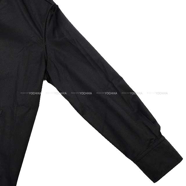 HERMES Long sleeve shirt Caleche embroidered Noir (Black) Cotton/Polyester 34[EXCELLENT][Authentic]