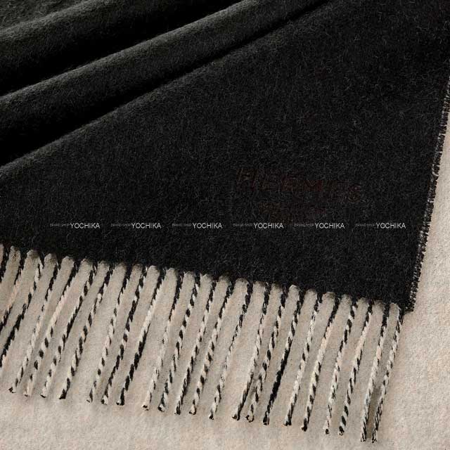 HERMES Stall Double Face Black/Beige Chine Cashmere100%[EXCELLENT][Authentic]