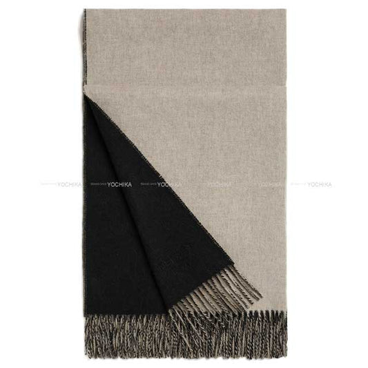 HERMES Stall Double Face Black/Beige Chine Cashmere100%[EXCELLENT][Authentic]