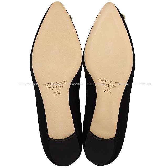 MANOLO BLAHNIK pumps Flat shoes HANGISHI FLAT PEG  Noir (Black) Linen #36.5[EXCELLENT][Authentic]