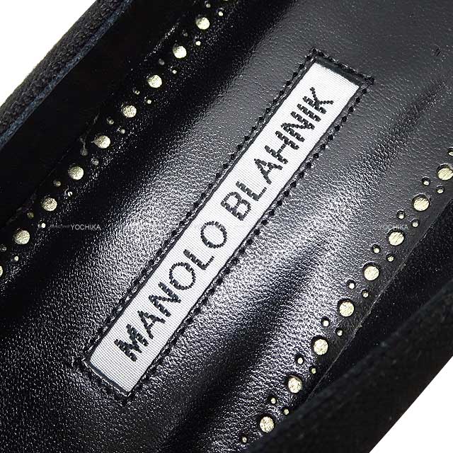 MANOLO BLAHNIK pumps Flat shoes HANGISHI FLAT PEG  Noir (Black) Linen #36.5[EXCELLENT][Authentic]