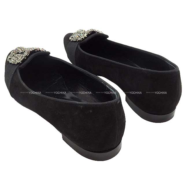 MANOLO BLAHNIK Flat shoes Jewel Buckle MARRIA #36 Black Suede 36[EXCELLENT][Authentic]