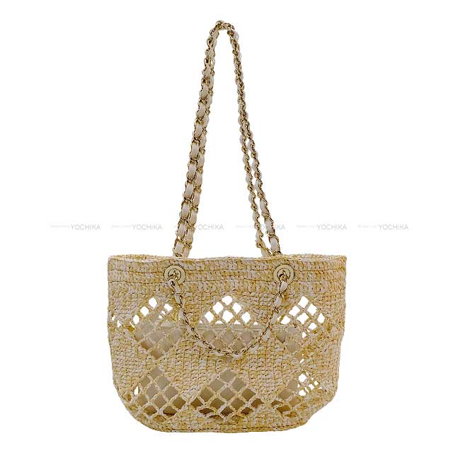 CHANEL Small Shopping Bag COCO Mark 2way Chain Pouch Beige Raphia effect/Weaving Champagne Gold HW AS4714[EXCELLENT][Authentic]