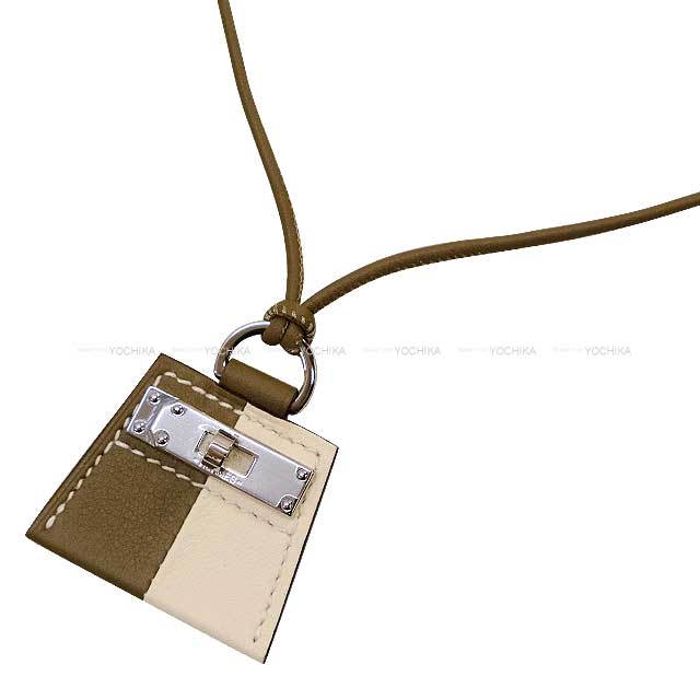 HERMES necklace Monpetitkelly PM Etoupe/Nata Veau Swift Silver HW[BRAND NEW][Authentic]