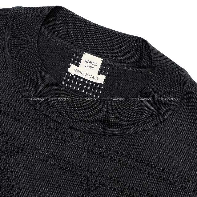 2023 SS HERMES Knit Ladies longsleeve Brides de Gala embossment Noir (Black) Silk/Nyron/Polyurethane 36[EXCELLENT][Authentic]