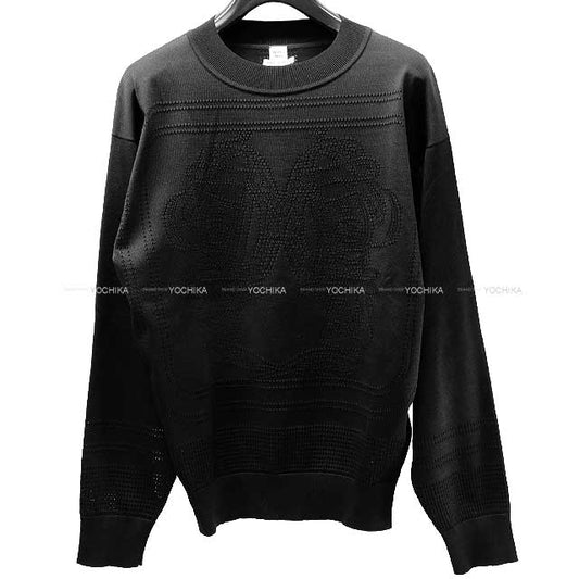 2023 SS HERMES Knit Ladies longsleeve Brides de Gala embossment Noir (Black) Silk/Nyron/Polyurethane 36[EXCELLENT][Authentic]