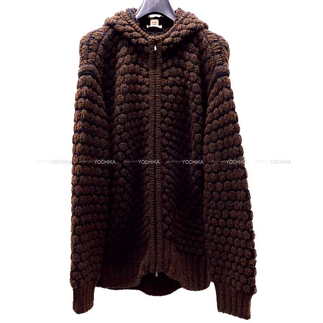 [Pre-loved] HERMES Hooded sweatshirt Ladies Hoodie Knit GAULTIER Brown Cashmere66%/Cotton32%/Nylon2% 38[LIKE NEW][Authentic]