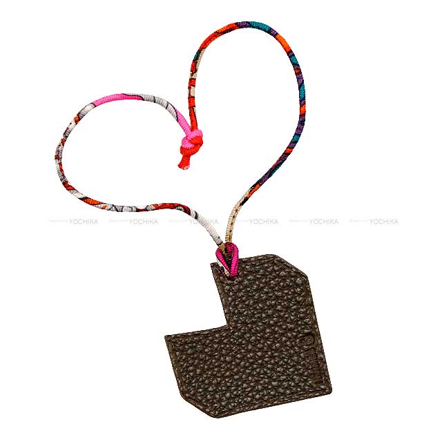 HERMES bag charm Petit H mini heart Rouge Casaque/Chocolat Veau Epsom/Veau Togo[EXCELLENT][Authentic]