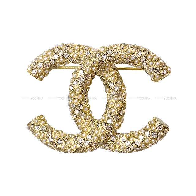 CHANEL broach Pearl Rhinestone Strass COCO Mark Gold Gold HW AB5207[EXCELLENT][Authentic]